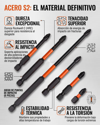 SET 6 PUNTAS DESTORNILLADOR MAGNETICAS PH2 S2