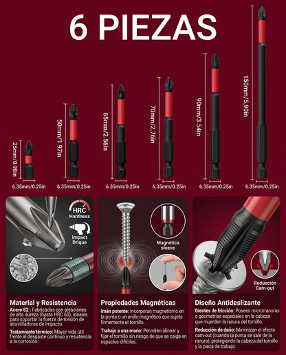 SET 6 PUNTAS DESTORNILLADOR MAGNETICAS PH2 S2